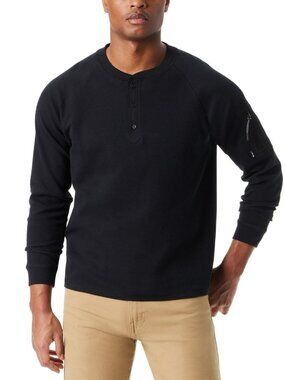 Bass Outdoor Men's Relaxed Fit Performance Thermal Long Sleeve Henley XL Black